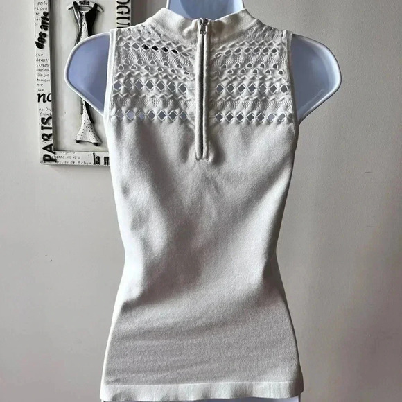 MILLY Cream Crochet Sleeveless Top Size Petite - Picture 3 of 9